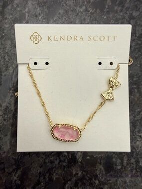 New Kendra Scott Love Shack Fancy Necklace with Pink Stone and Bow Accent